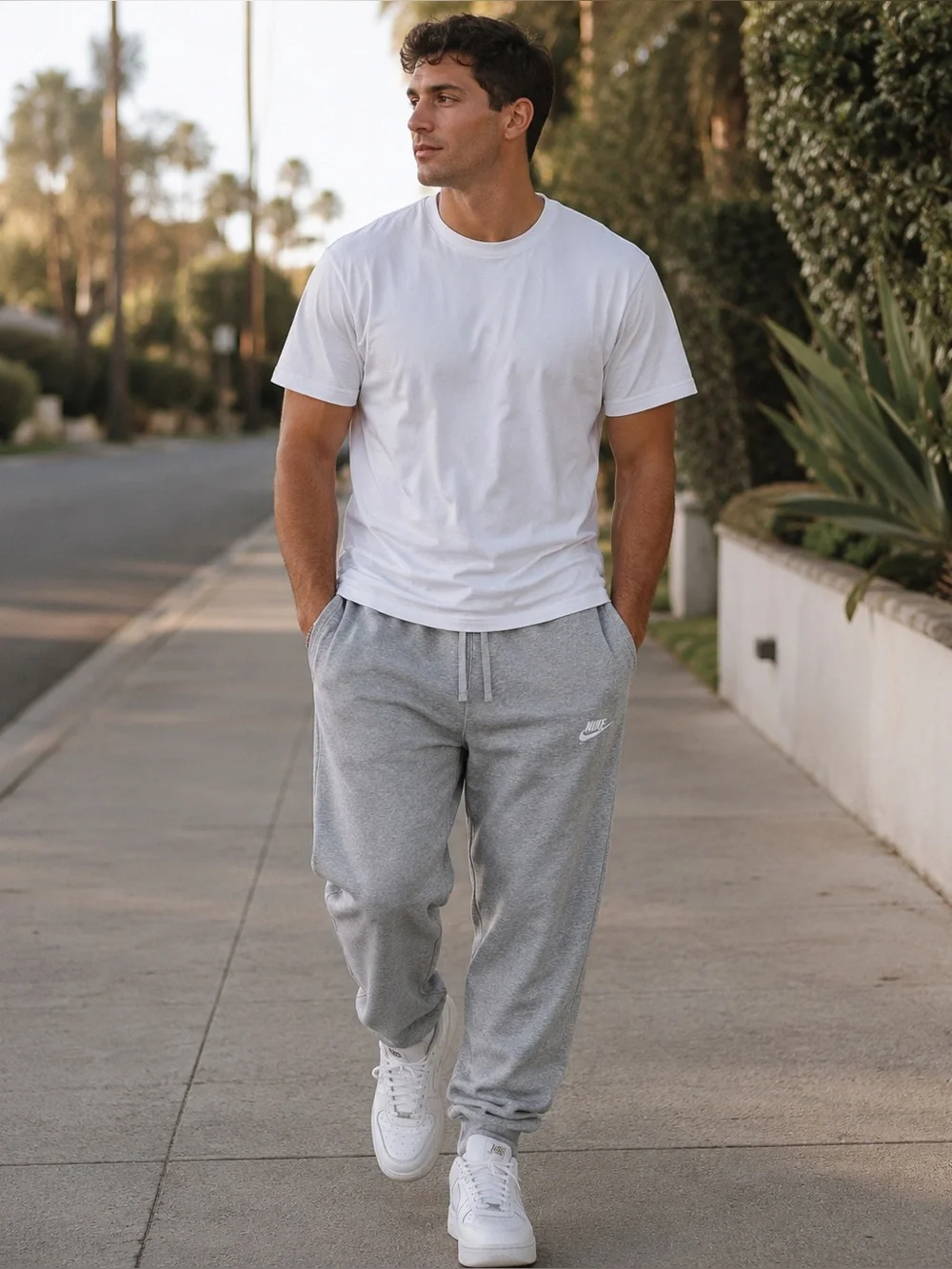 ✔️NIKE Heather Grey Logo Fleece Joggers - Classic Heather Sweatpants - Large